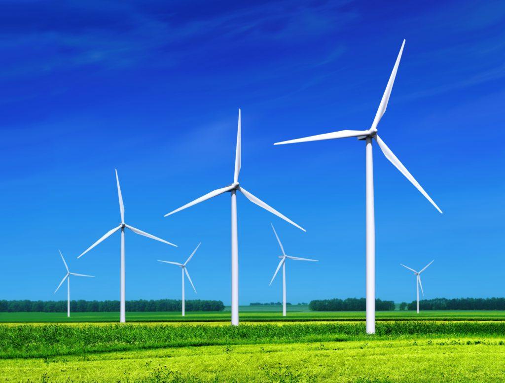 Wind Turbines on grassy field